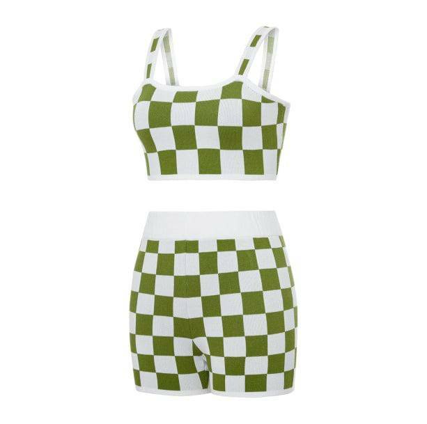 Y2K Checkered Top & Shorts Set | Grunge Aesthetic & Coquette Style