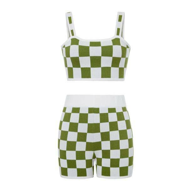 Y2K Checkered Top & Shorts Set | Grunge Aesthetic & Coquette Style