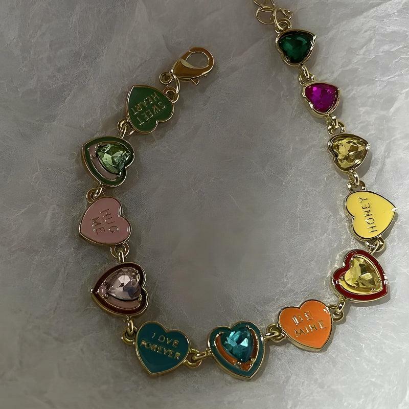 Y2K Colorful Heart Bracelet - Cute Pastel Goth & Coquette Aesthetic Accessory