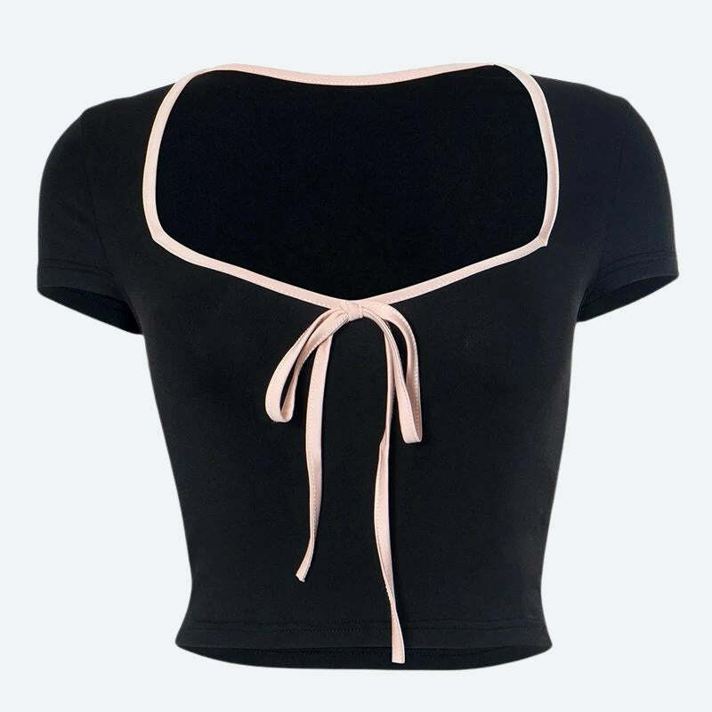 Y2K Coquette Aesthetic Bow Sweetheart Neckline Cute Top for Trendy Looks