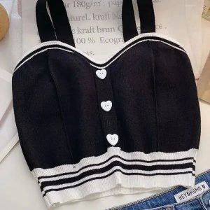 Y2K Coquette Aesthetic Heart Buttoned Knitted Crop Top for Cute Outfits