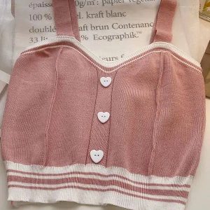 Y2K Coquette Aesthetic Heart Buttoned Knitted Crop Top for Cute Outfits