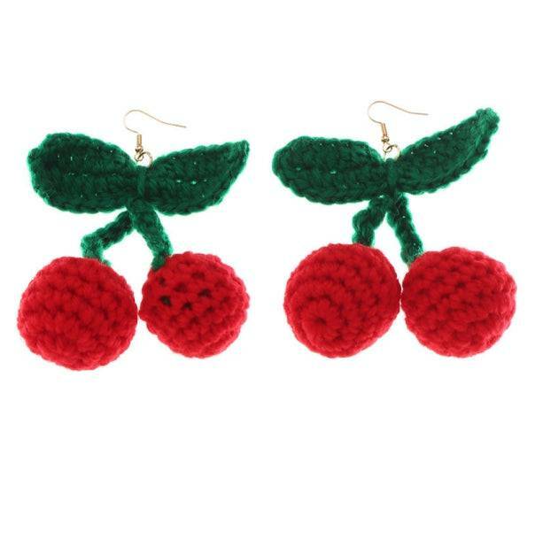 Y2K Crochet Cherry Earrings - Cute Pastel Goth Accessories for Aesthetic Looks