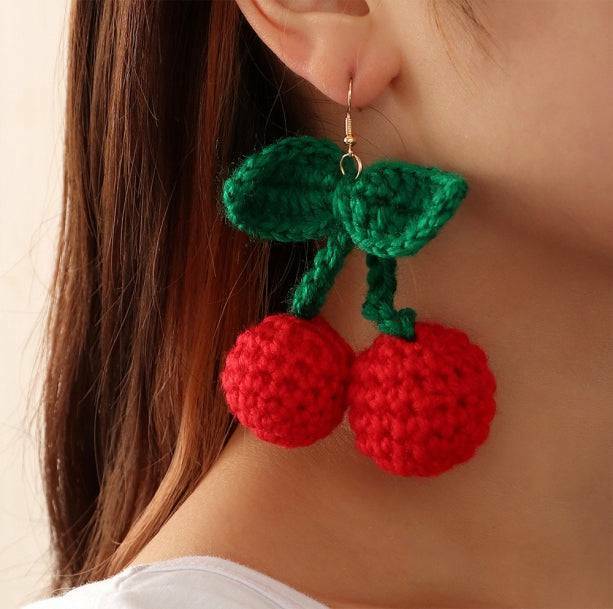 Y2K Crochet Cherry Earrings - Cute Pastel Goth Accessories for Aesthetic Looks