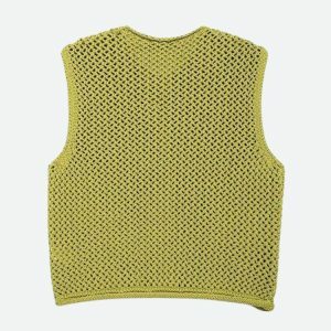 Y2K Crochet Sleeveless Cardigan - Cute Tops for Coquette & Grunge Aesthetic