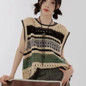 Y2K Crochet Sweater Vest: Cute Tops for Coquette & Grunge Aesthetic