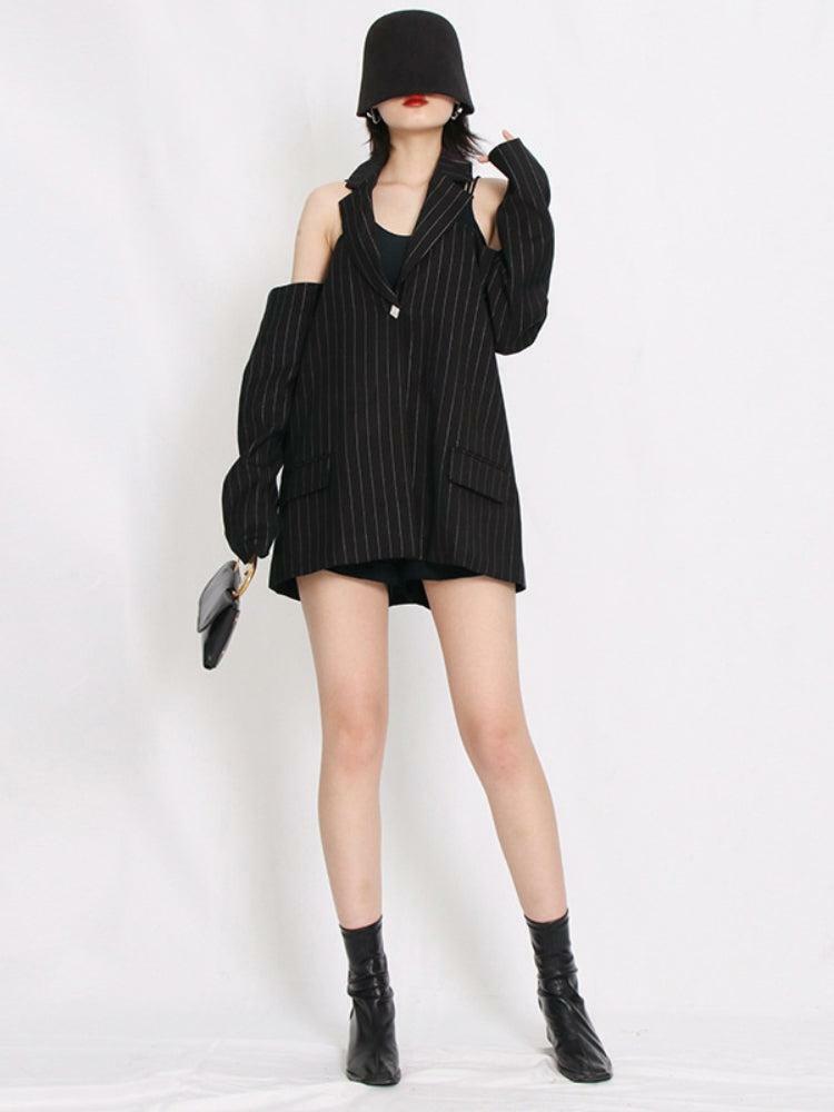 Y2K Cut-Out Striped Blazer: Grunge Aesthetic Meets Coquette Style