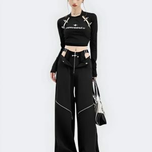 Y2K Cut Out Waist Pants - Trendy Grunge Aesthetic for Stylish Outfits