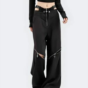 Y2K Cut Out Waist Pants - Trendy Grunge Aesthetic for Stylish Outfits