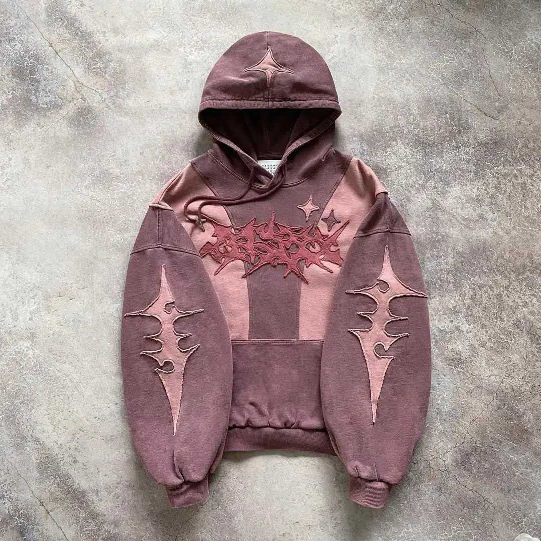 Y2K Cyberpunk Patch Hoodie: Grunge Aesthetic Meets Cute Tops Style