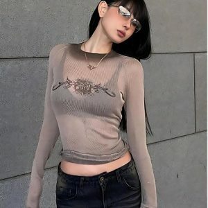 Y2K Cyberpunk Sheer Top - Grunge Aesthetic & Coquette Fashion Essential