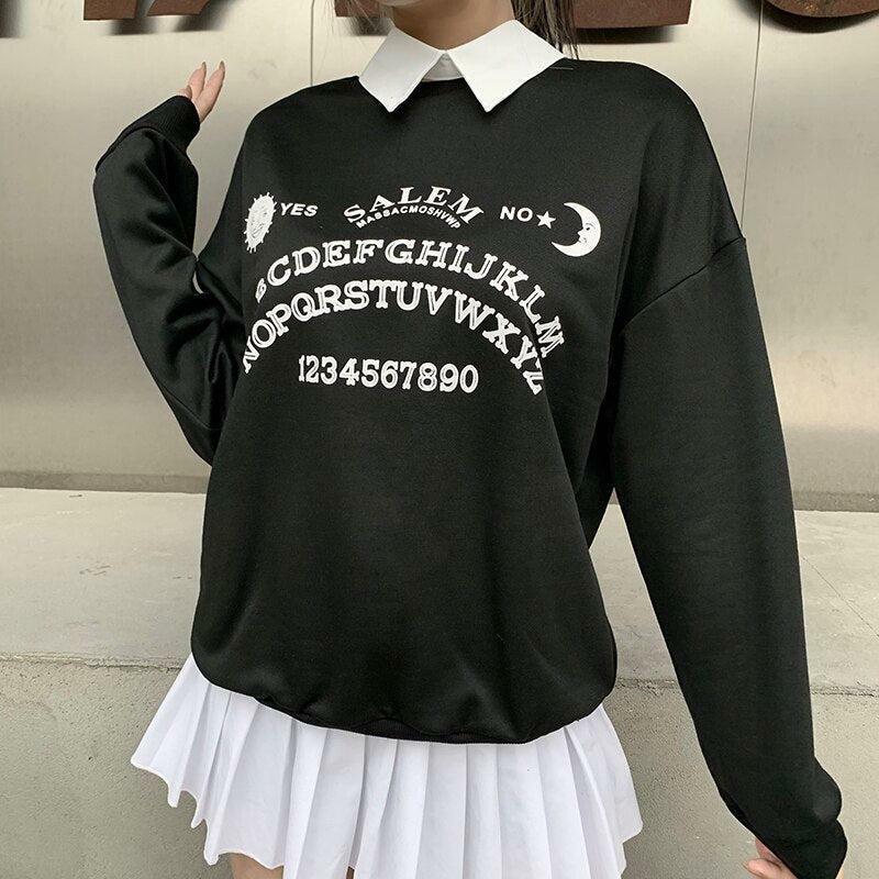 Y2K Dark Academia Letter Print Sweatshirt - Grunge Aesthetic Top