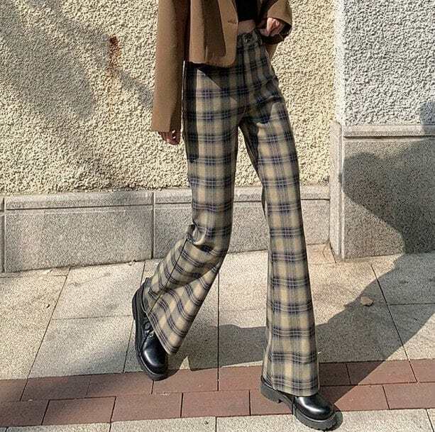 Y2K Dark Academia Plaid Pants - Grunge Aesthetic & Cute Tops Style