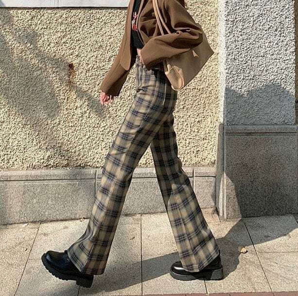 Y2K Dark Academia Plaid Pants - Grunge Aesthetic & Cute Tops Style