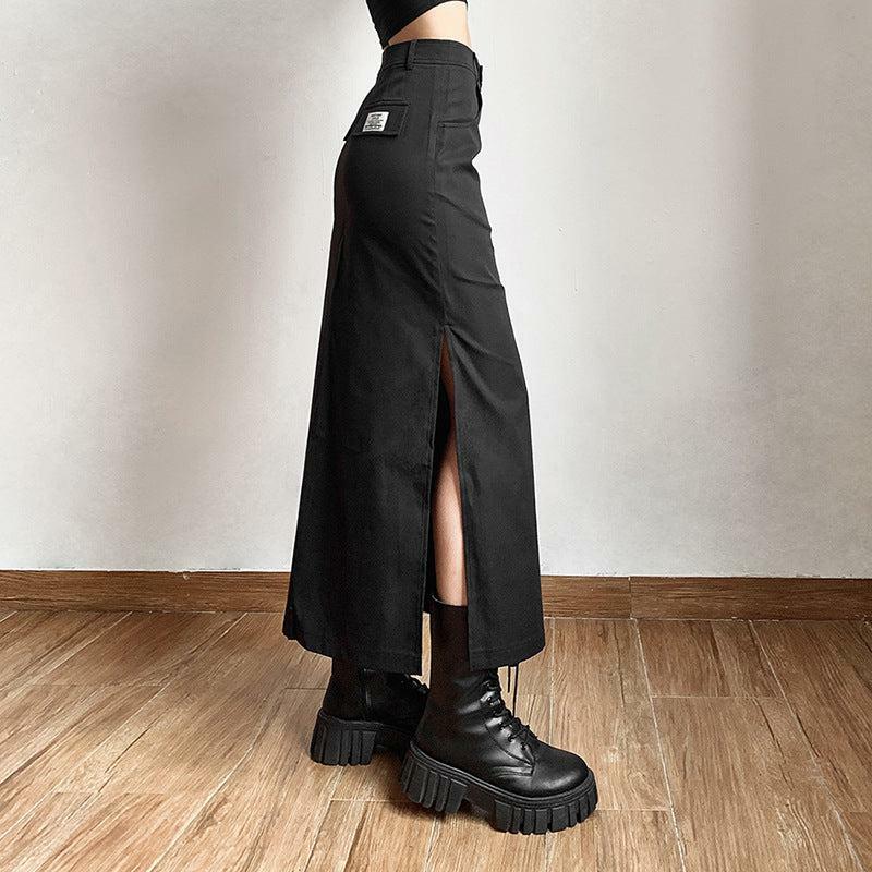 Y2K Dark Academia Side Slit Maxi Skirt - Grunge Aesthetic Fashion Piece