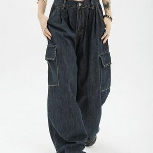 Y2K Dark Wash Cargo Skirt: Grunge Aesthetic & Coquette Style Outfit