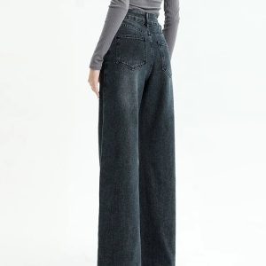 Y2K Dark Wash Straight Leg Denim Jeans - Grunge Aesthetic & Cute Tops