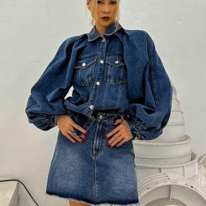 Y2K Denim Jacket & Cargo Skirt Set - Grunge Aesthetic Outfit