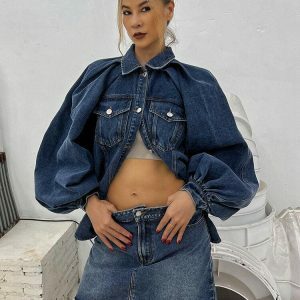 Y2K Denim Jacket & Cargo Skirt Set - Grunge Aesthetic Outfit