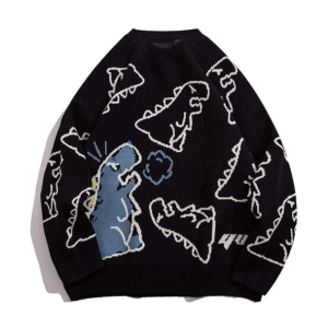 Y2K Dino Sweater: Cute Tops for Coquette & Grunge Aesthetic Styles