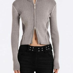 Y2K Distressed Corduroy Cardigan - Cute Grunge Aesthetic Layering Top