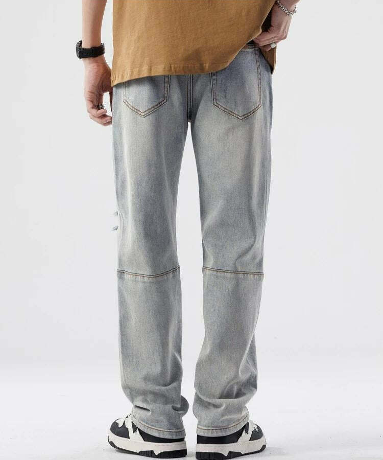 Y2K Distressed Straight Leg Jeans - Grunge Aesthetic & Cute Tops Style