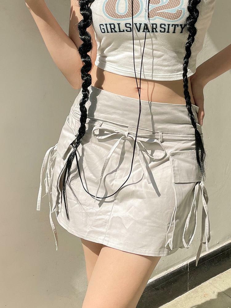 Y2K Drawstring Cargo Mini Skirt - Grunge Aesthetic & Cute Tops