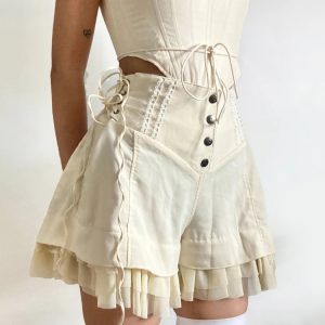 Y2K Fairycore Ruffled Lace-Up Shorts for Coquette & Grunge Aesthetic