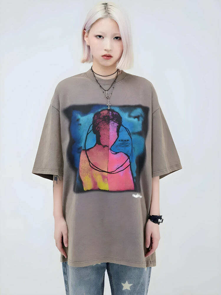 Y2K Fashion Abstract Tee: Cute Tops for Coquette & Grunge Aesthetic