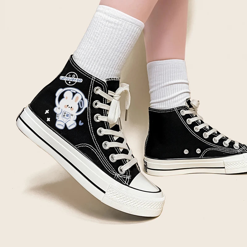 Y2K Fashion Astronaut Rabbit Lace Up Canvas Shoes - Cute Pastel Aesthetic