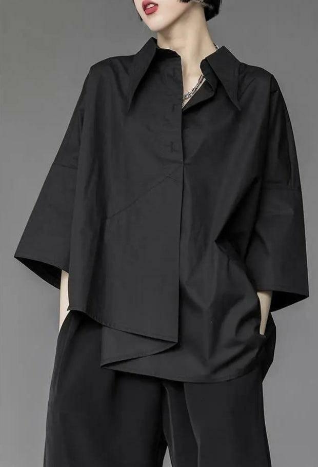 Y2K Fashion Black Korean Asymmetric Shirt - Grunge & Coquette Aesthetic