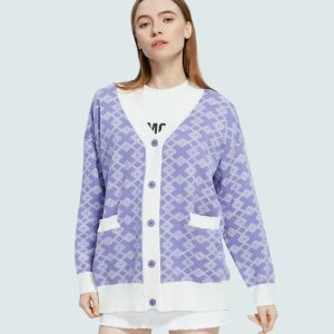 Y2K Fashion Buttoned Purple Cardigan - Cute Tops for Coquette Aesthetic