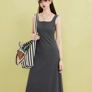 Y2K Fashion Casual Button-Up Midi Dress - Coquette & Grunge Aesthetic