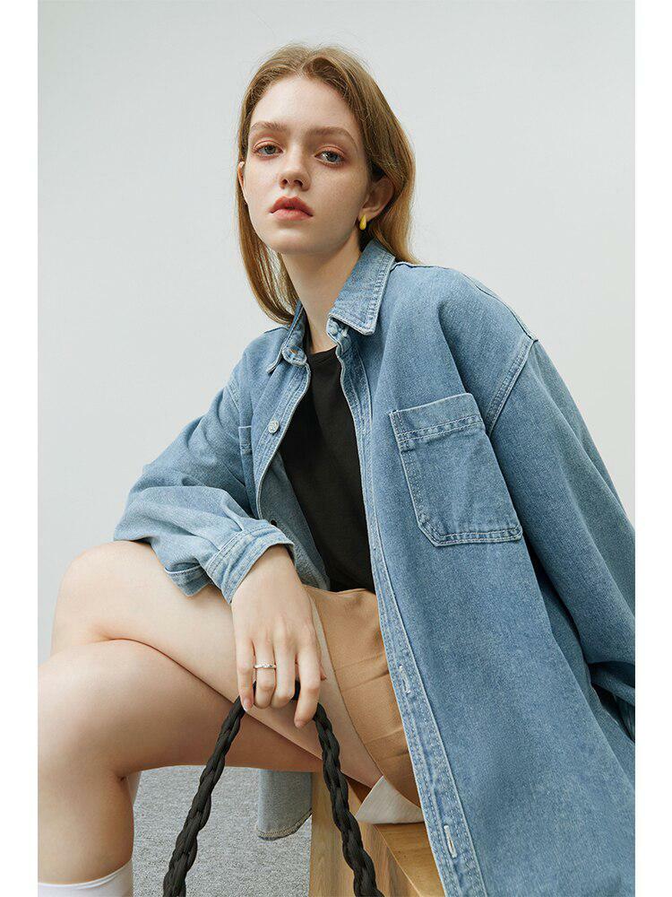 Y2K Fashion Casual Denim Shirt - Grunge Aesthetic & Cute Tops