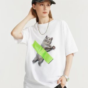 Y2K Fashion Cat Art Tee: Cute Tops for Coquette & Grunge Aesthetic