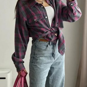 Y2K Fashion Classic Plaid Shirt - Grunge Aesthetic & Cute Tops