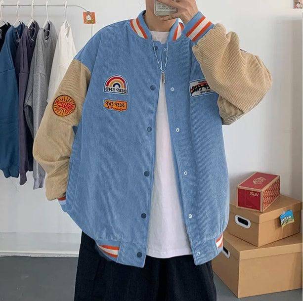 Y2K Fashion Corduroy Baseball Jacket - Grunge Aesthetic & Cute Tops