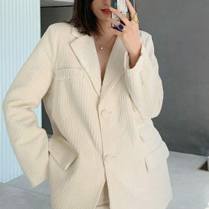 Y2K Fashion Corduroy Blazer: Grunge Aesthetic Meets Coquette Style