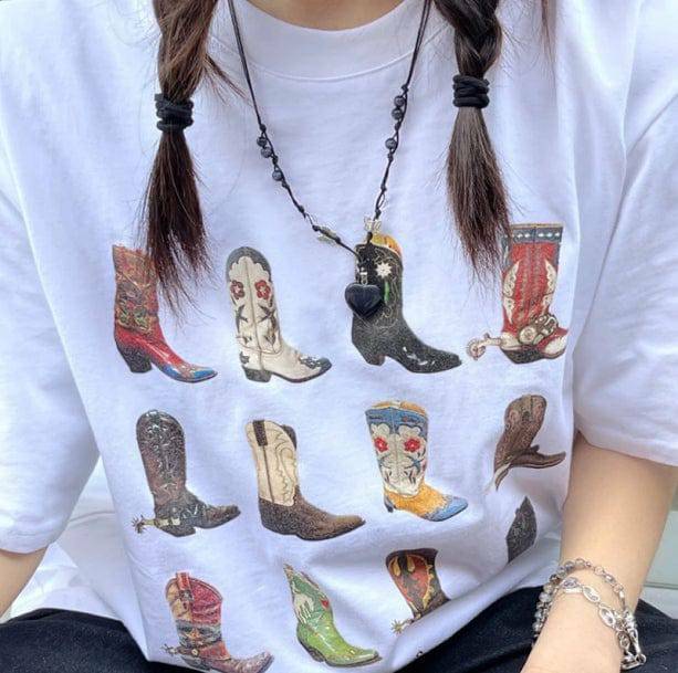 Y2K Fashion Cowboy Boots T-Shirt - Grunge Aesthetic Cute Tops