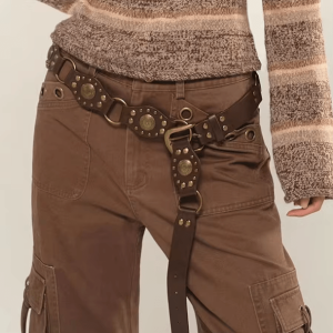 Y2K Fashion Cowgirl Buckle Belt - Grunge Aesthetic & Cute Tops Style