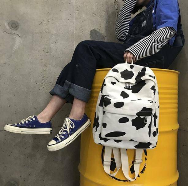 Y2K Fashion Cow's Milk Backpack: Cute Aesthetic for Grunge & Coquette Styles