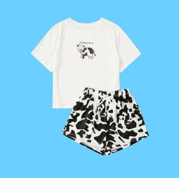 Y2K Fashion Cow's Milk Pajama: Cute Tops for Coquette & Grunge Aesthetic