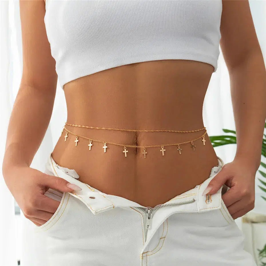 Y2K Fashion Cross Belly Chain - Cute Tops & Aesthetic Accessories