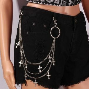 Y2K Fashion Cross Belt Chain - Grunge Aesthetic & Coquette Style Accessory