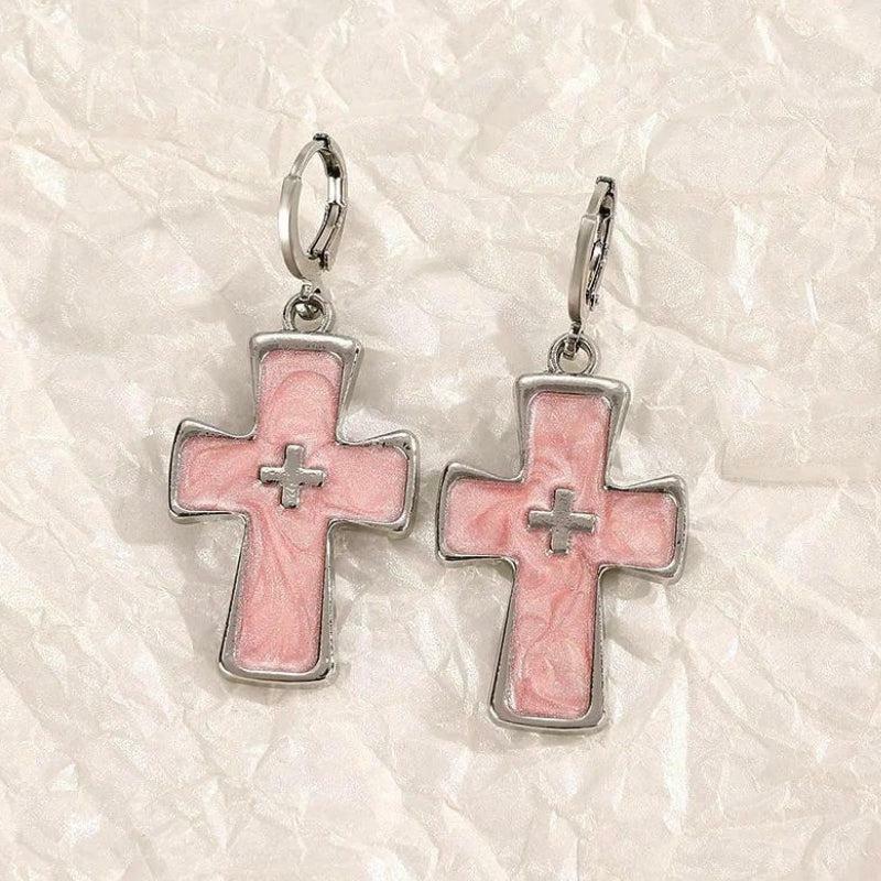 Y2K Fashion Cross Earrings: Cute Pastel Goth & Grunge Aesthetic Jewelry