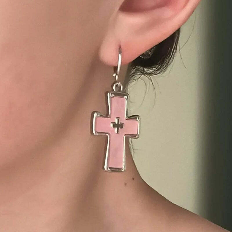 Y2K Fashion Cross Earrings: Cute Pastel Goth & Grunge Aesthetic Jewelry