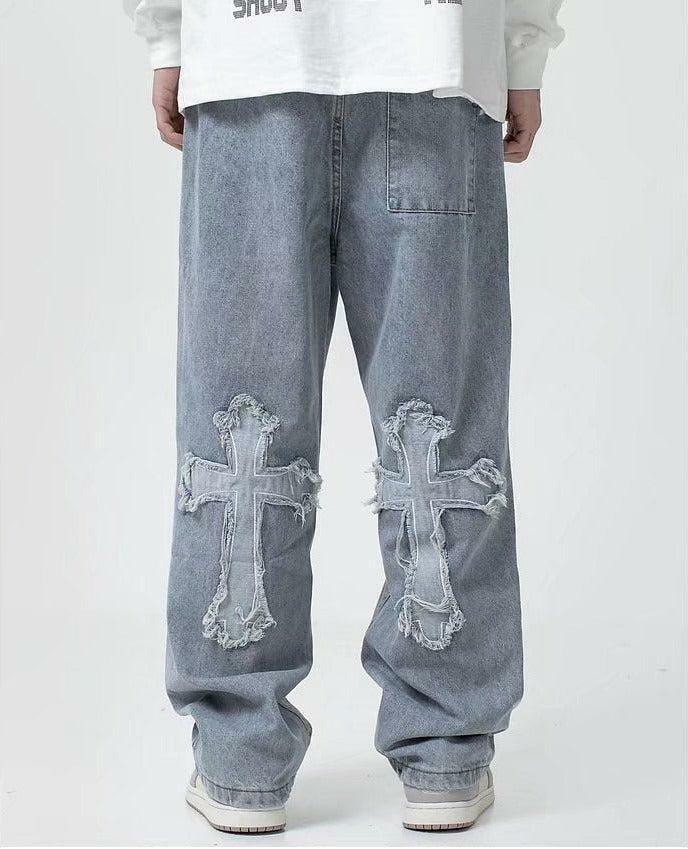 Y2K Fashion Cross Patchwork Baggy Jeans - Grunge Aesthetic & Cute Tops