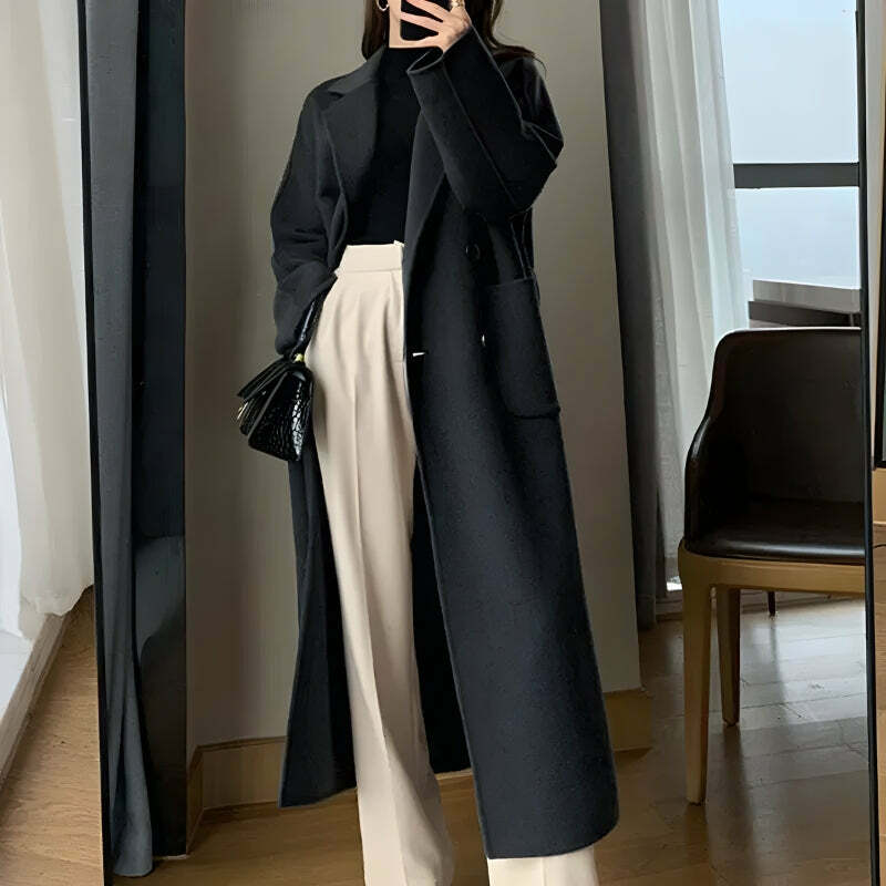 Y2K Fashion Dark Academia Belted Long Coat for Grunge Aesthetic Looks