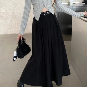 Y2K Fashion Dark Academia Midi Skirt - Grunge Aesthetic Cute Tops