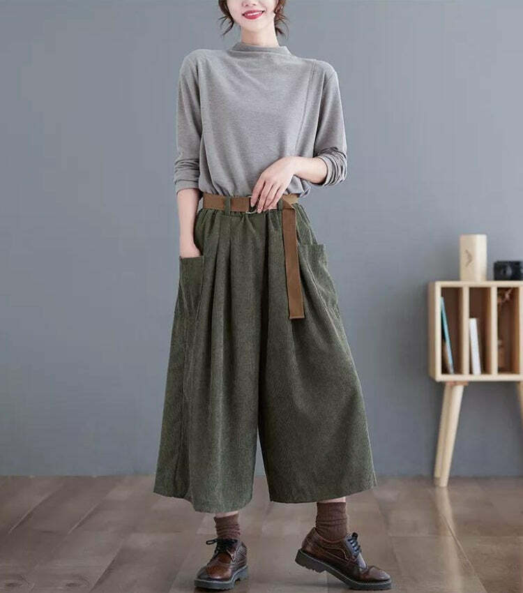 Y2K Fashion Dark Academia Wide Leg Corduroy Pants for Aesthetic Outfits